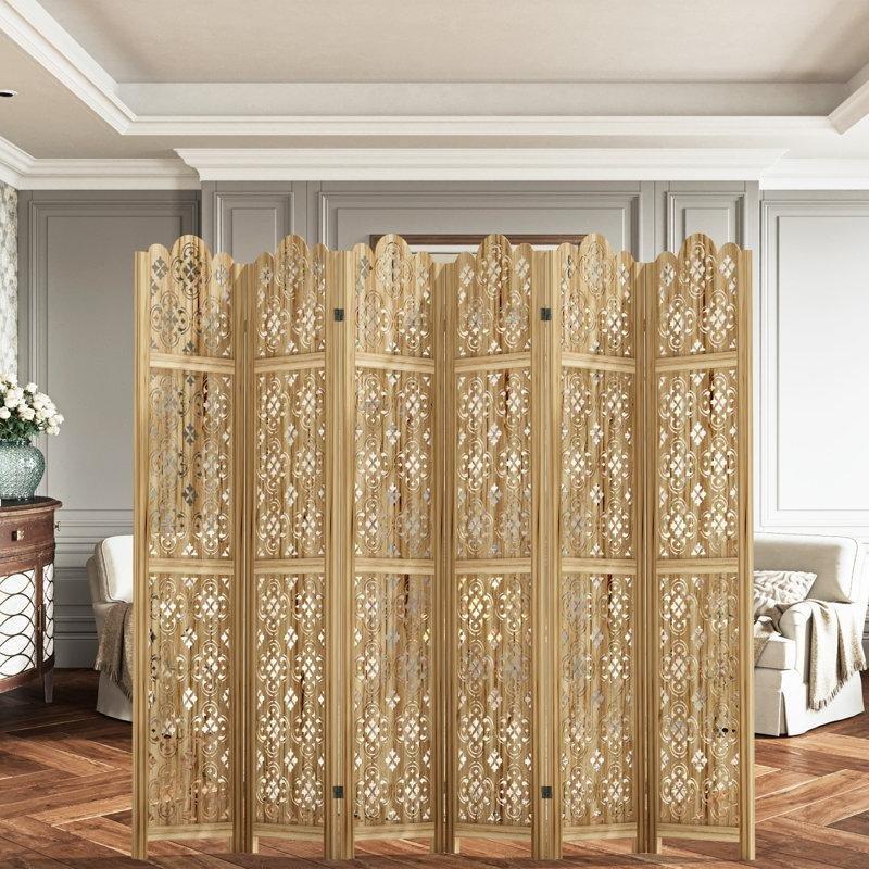 Ahşap Rengi MDF Katlanır Jaluzi Tasarımlı Paravan - 242x170 cm - 184842