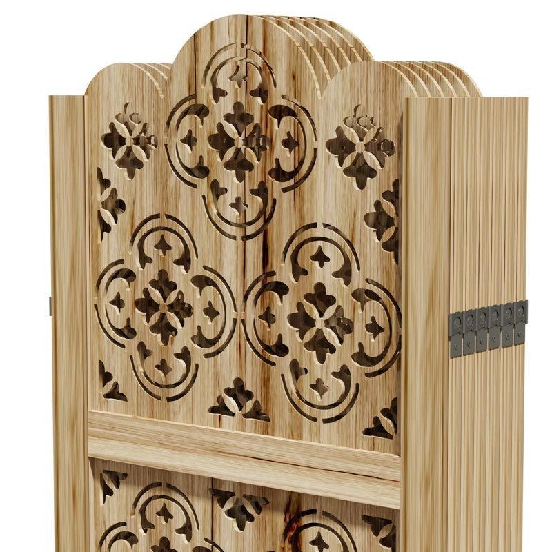 Ahşap Rengi MDF Katlanır Jaluzi Tasarımlı Paravan - 242x170 cm - 184842