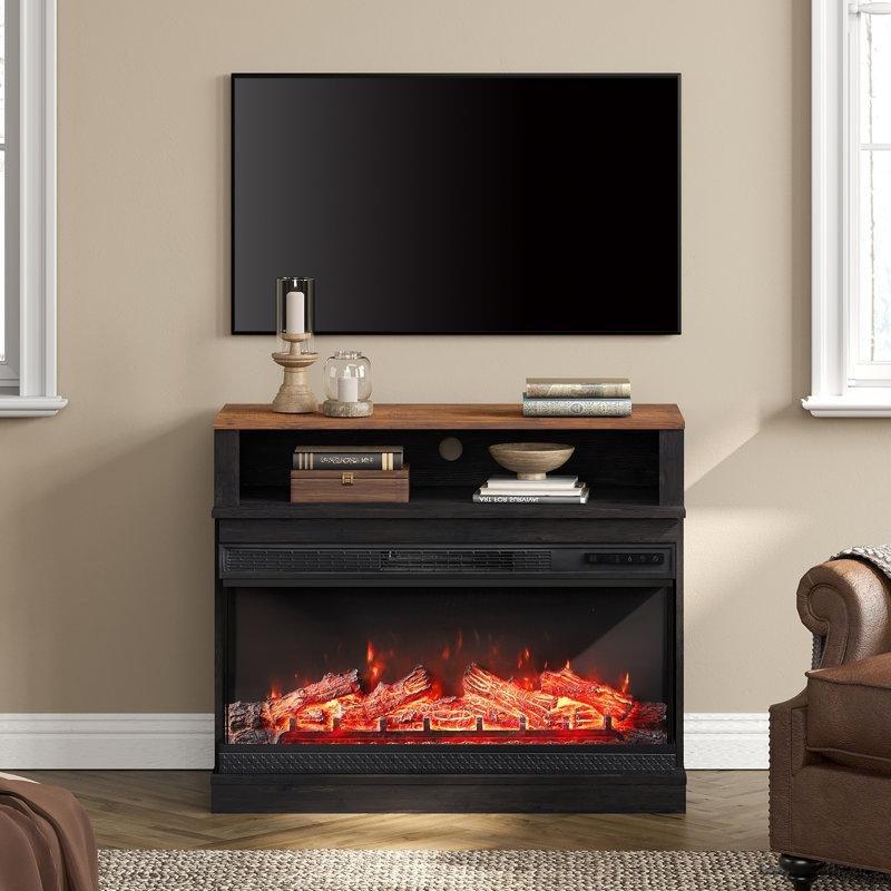 Ahşap Rengi MDF Metal Detaylı Şömineli TV Ünitesi - 94 cm - 220725