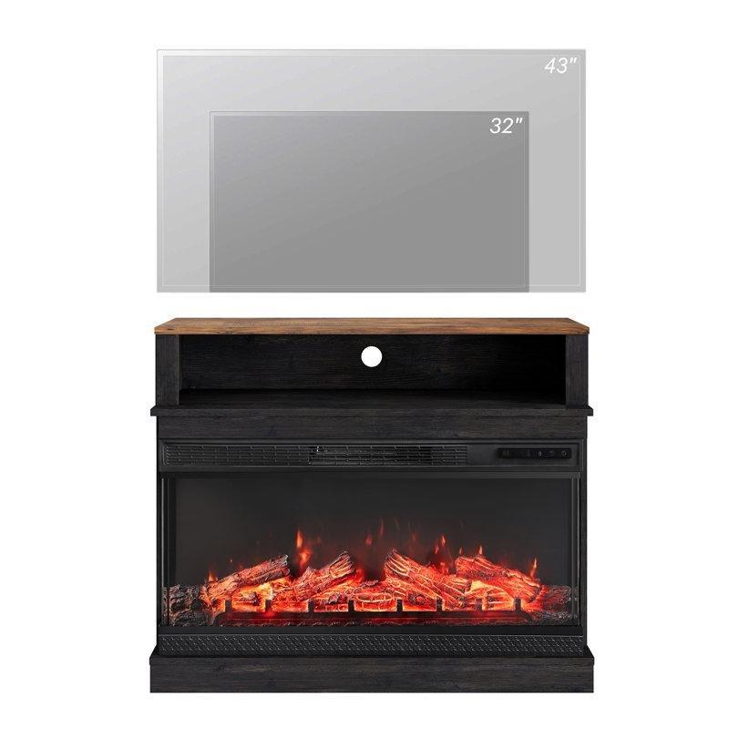 Ahşap Rengi MDF Metal Detaylı Şömineli TV Ünitesi - 94 cm - 220725