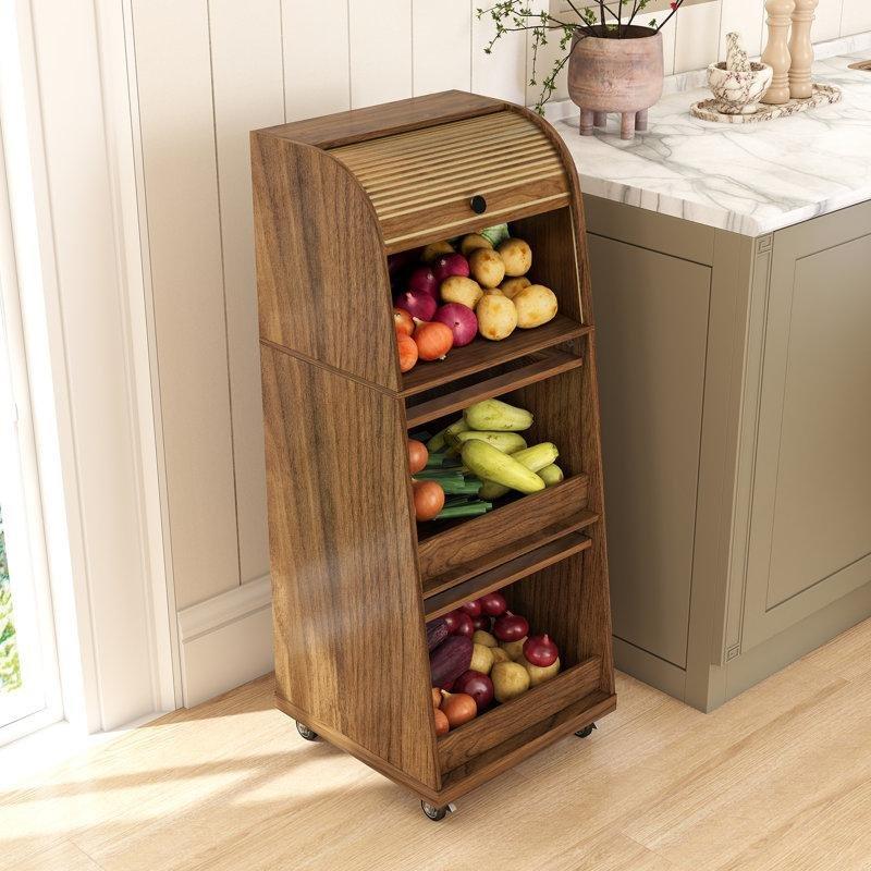 Ahşap Rengi MDF Tekerlekli Kapılı Sebzelik - 100 cm - 177635