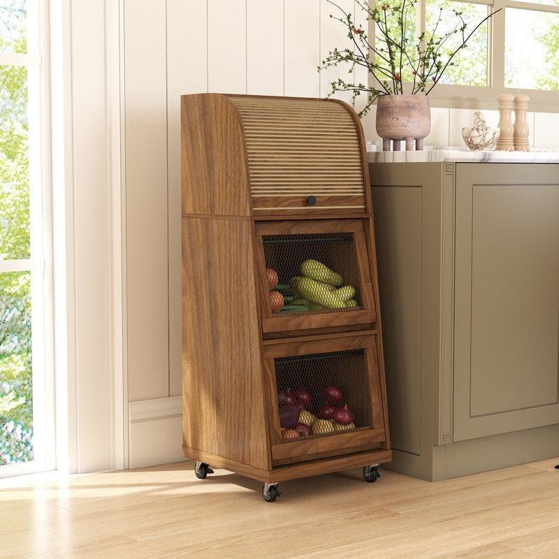 Ahşap Rengi MDF Tekerlekli Kapılı Sebzelik - 100 cm - 177635