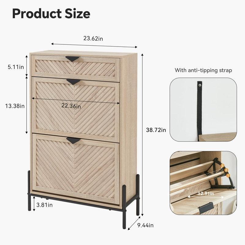 Ahşap Rengi Metal Ayaklı Düşer Kapaklı Ayakkabılık - 60x24x99 cm - 228119