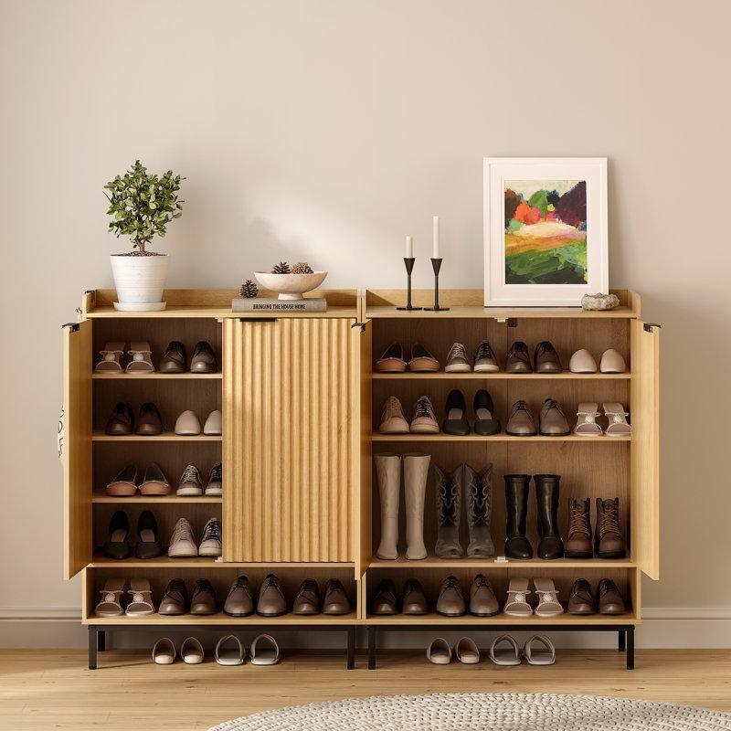 Ahşap Rengi Sunta Kapaklı ve Ayarlanabilir Raflı Ayakkabılık Dolabı - 81x107 cm - 227034