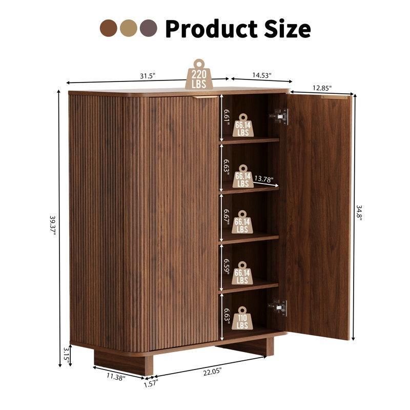 Ahşap Rengi Yivli Kapaklı Masif Ayaklı MDF Ayakkabılık - 81 cm - 229920