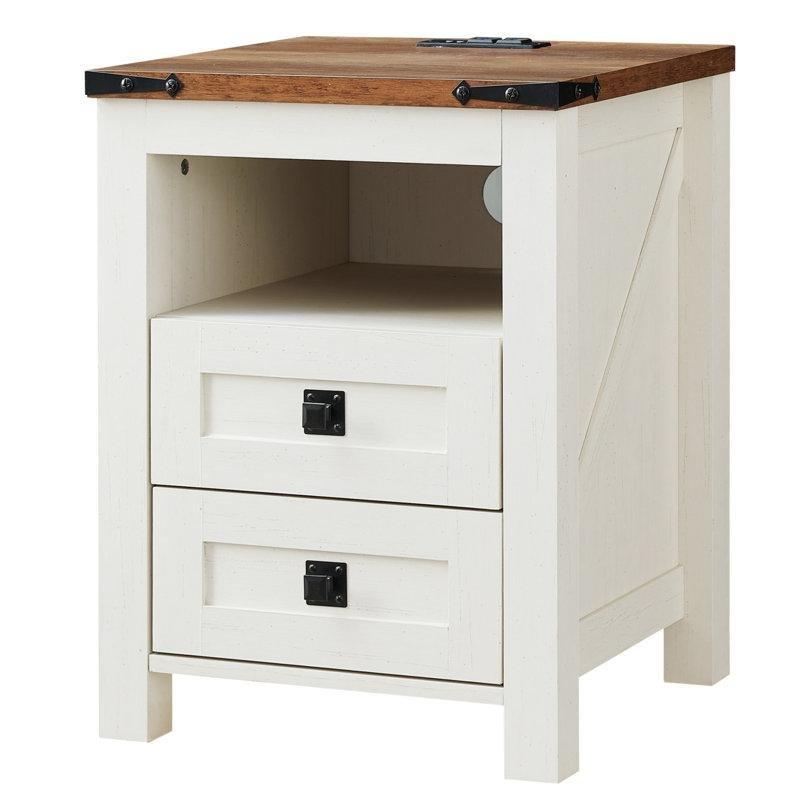 Ahşap Şarj İstasyonlu ve Raflı İki Çekmeceli Kır Evi Tarzı Komodin - 46 cm - 223778