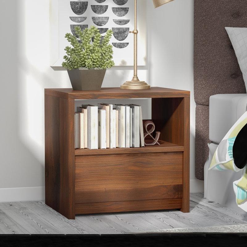 Ahşap Tek Çekmeceli ve Raflı Komodin - 63 cm - 223265