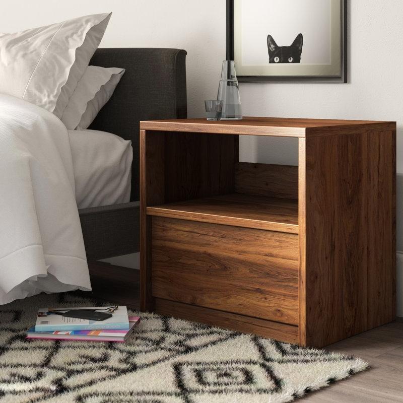 Ahşap Tek Çekmeceli ve Raflı Komodin - 63 cm - 223265