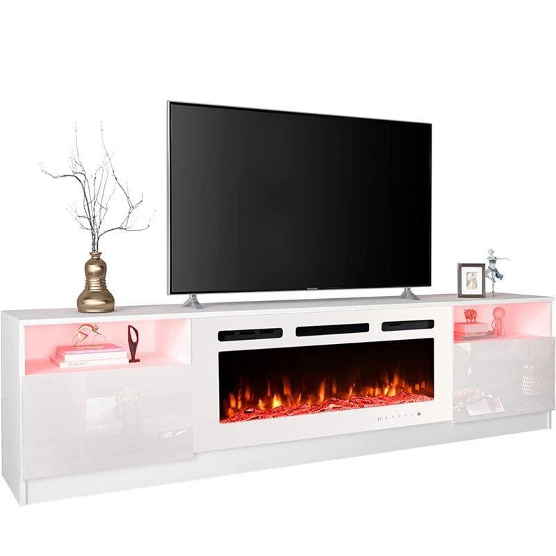 Ahşap Uzaktan Kumandalı LED Aydınlatmalı Şömineli Tv Ünitesi - 204 cm - 222180