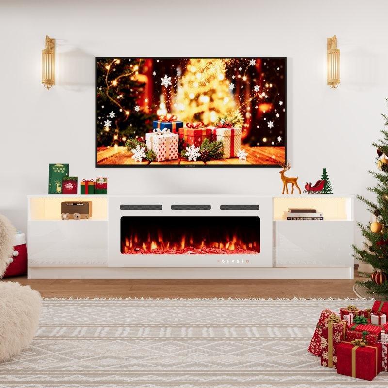 Ahşap Uzaktan Kumandalı LED Aydınlatmalı Şömineli Tv Ünitesi - 204 cm - 222180