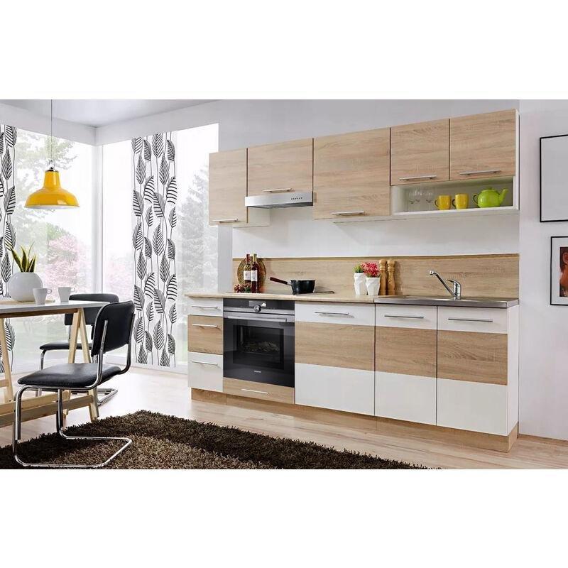 Ahşap ve Mat Beyaz Melamin 8 Parçalı Modüler Mutfak Modeli - 240 cm - 186061