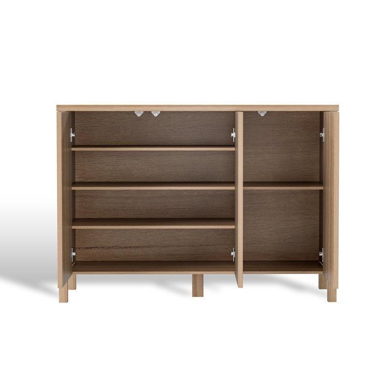 Ahşap Yivli Kapaklı Ayarlanabilir Raflı Ayakkabılık Dolabı - 121 cm - 229909