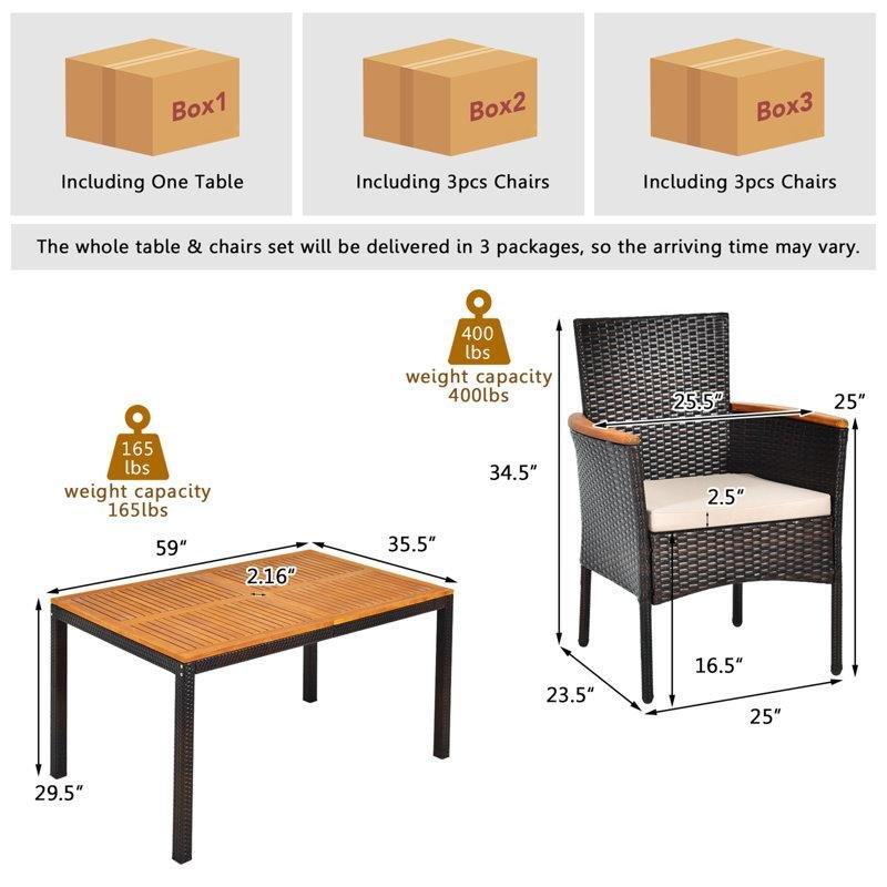 Akasya Ahşap Rattan Minderli Şemsiye Delikli 6 Kişilik Bahçe Masa Takımı - 150 cm - 214596