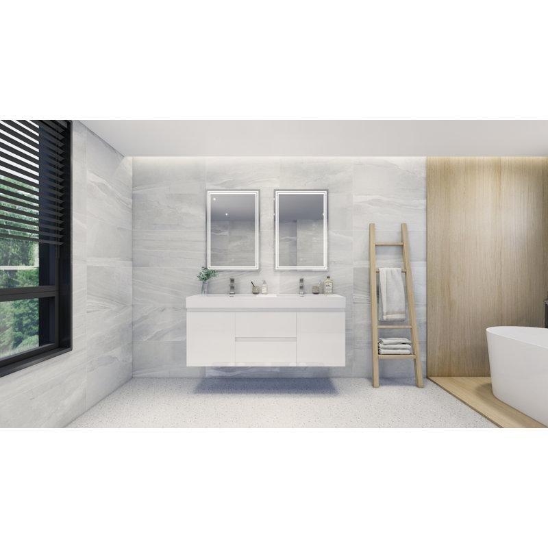 Akrilik Tezgahlı Ahşap Duvara Monte Çift Lavabolu Banyo Dolabı - 150 cm - 200419