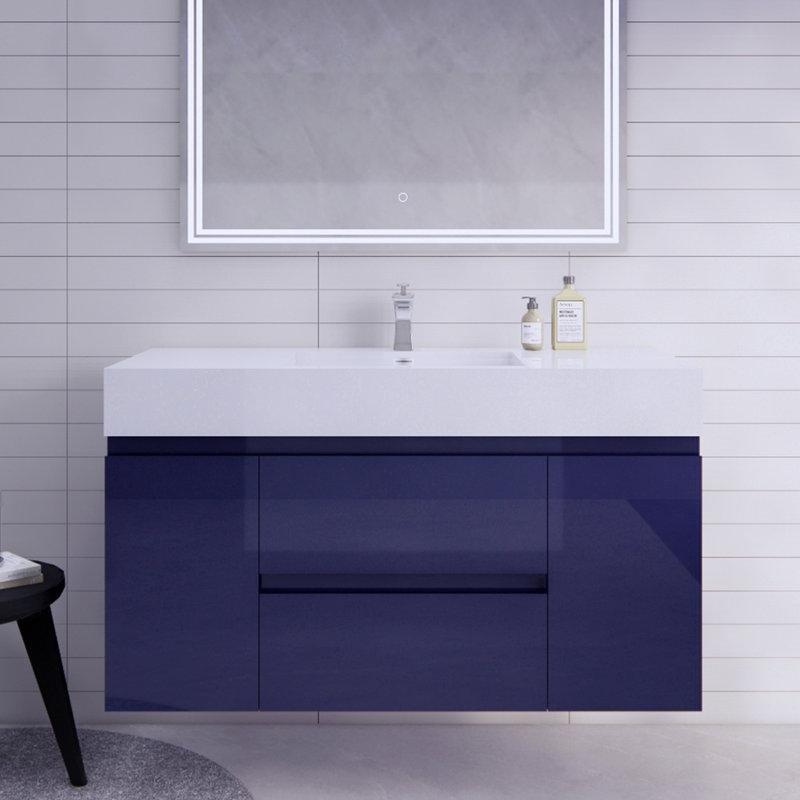 Akrilik Tezgahlı Endüstriyel Ahşap Yavaş Kapanır Çekmeceli Duvara Monte Banyo Lavabo Dolabı - 122 cm - 199972
