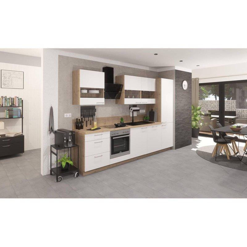 Alp Beyazı ve Havana Dekor Beyaz Eşyalı Yavaş Kapanır Evyeli Ahşap Mutfak Modeli - 300 cm - 185606