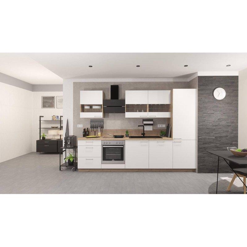 Alp Beyazı ve Havana Dekor Beyaz Eşyalı Yavaş Kapanır Evyeli Ahşap Mutfak Modeli - 300 cm - 185606