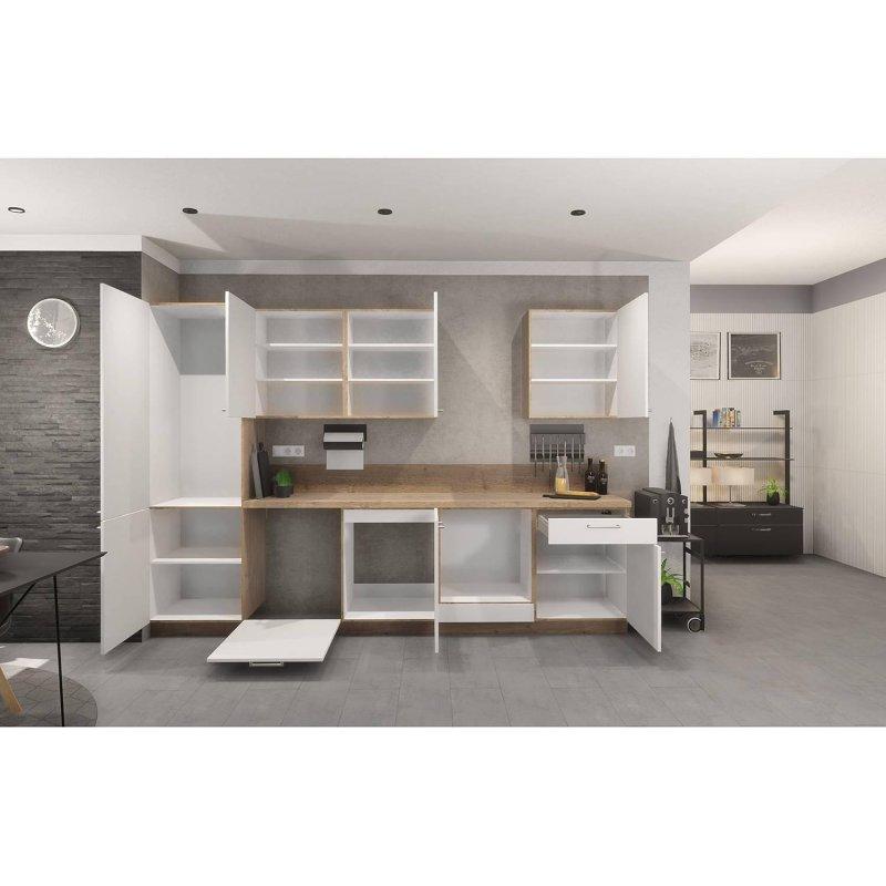 Alp Beyazı ve Havana Dekor Yavaş Kapanır Sol Yönlü Mutfak Dolap Seti - 300 cm - 185279