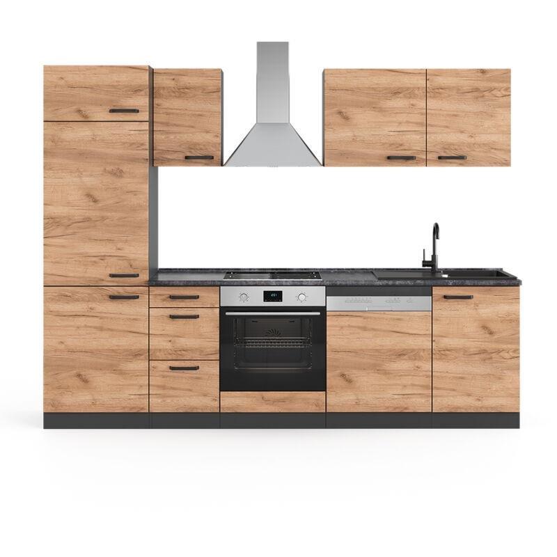 Altın Meşe ve Antrasit Modüler Kulpsuz Mutfak Modeli - 270 cm - 186242