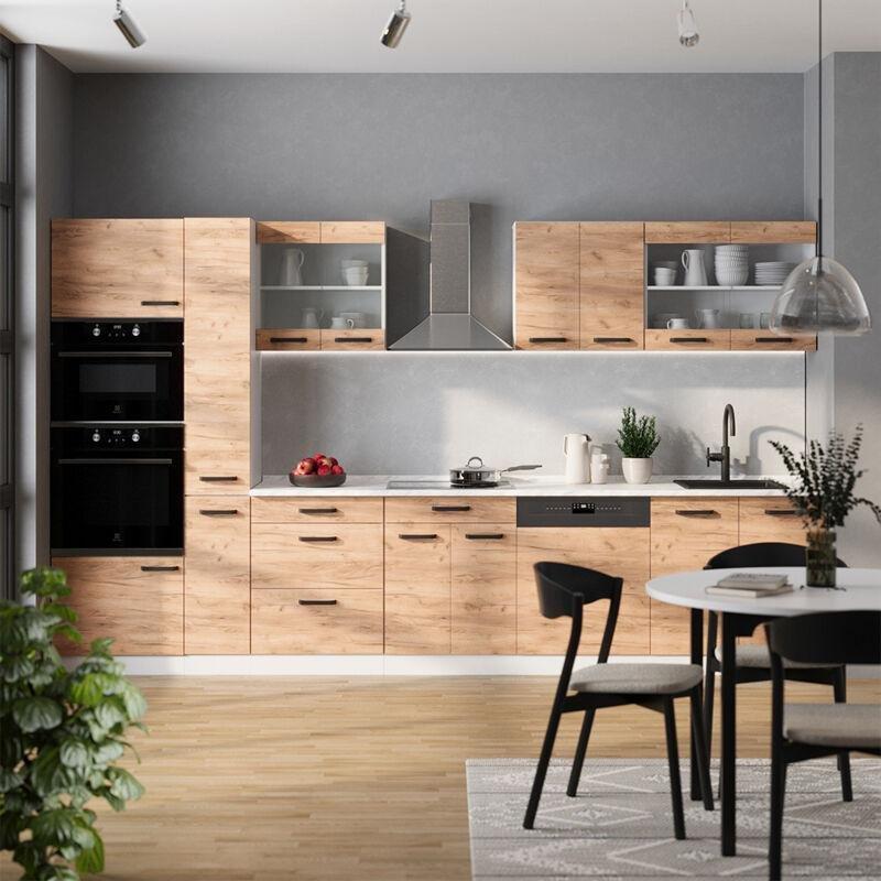 Altın Meşe ve Beyaz Suntalam Modüler Tezgahsız Mutfak Modeli - 350 cm - 186040