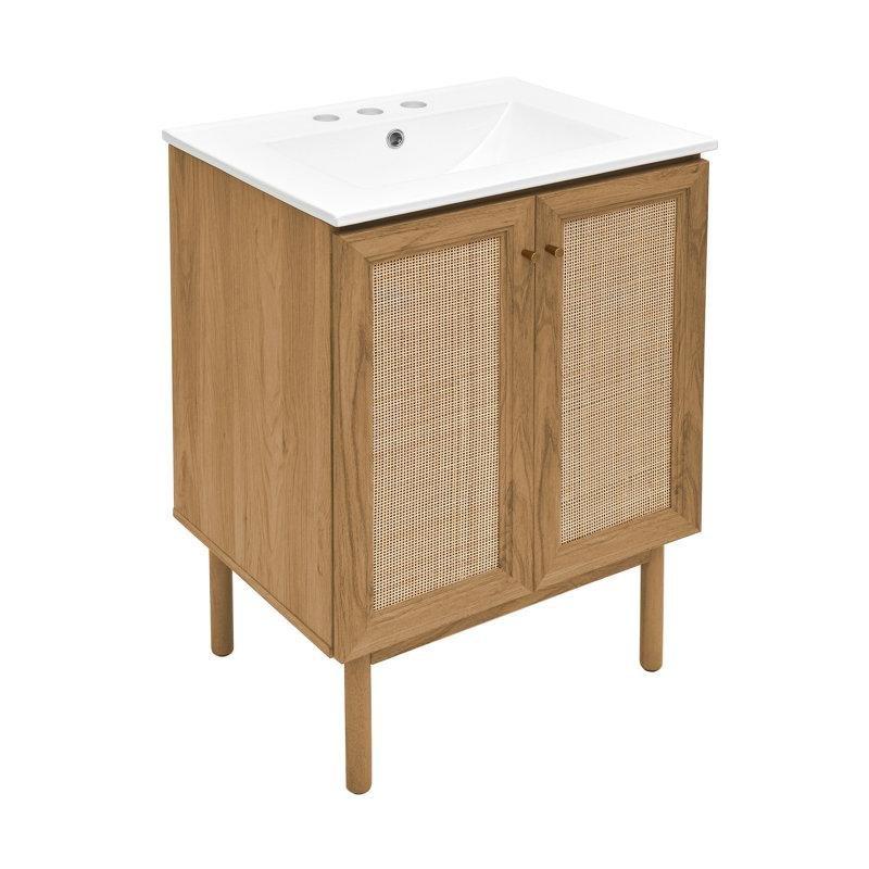 Altın Meşe Yavaş Kapanır İki Kapaklı Seramik Lavabolu Ayaklı Banyo Dolabı - 61 cm - 199672