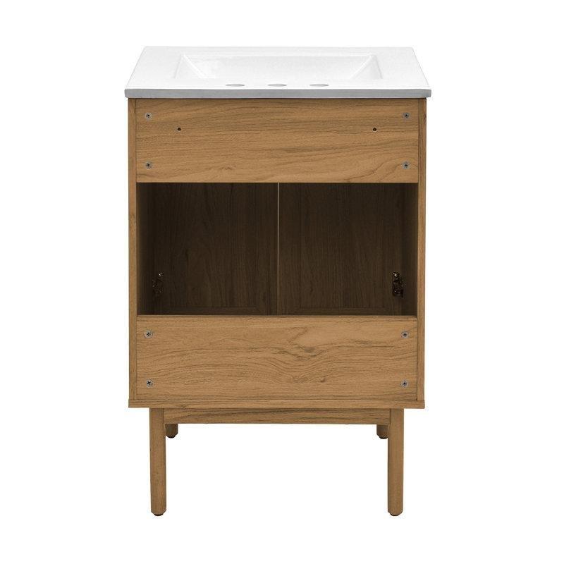 Altın Meşe Yavaş Kapanır İki Kapaklı Seramik Lavabolu Ayaklı Banyo Dolabı - 61 cm - 199672