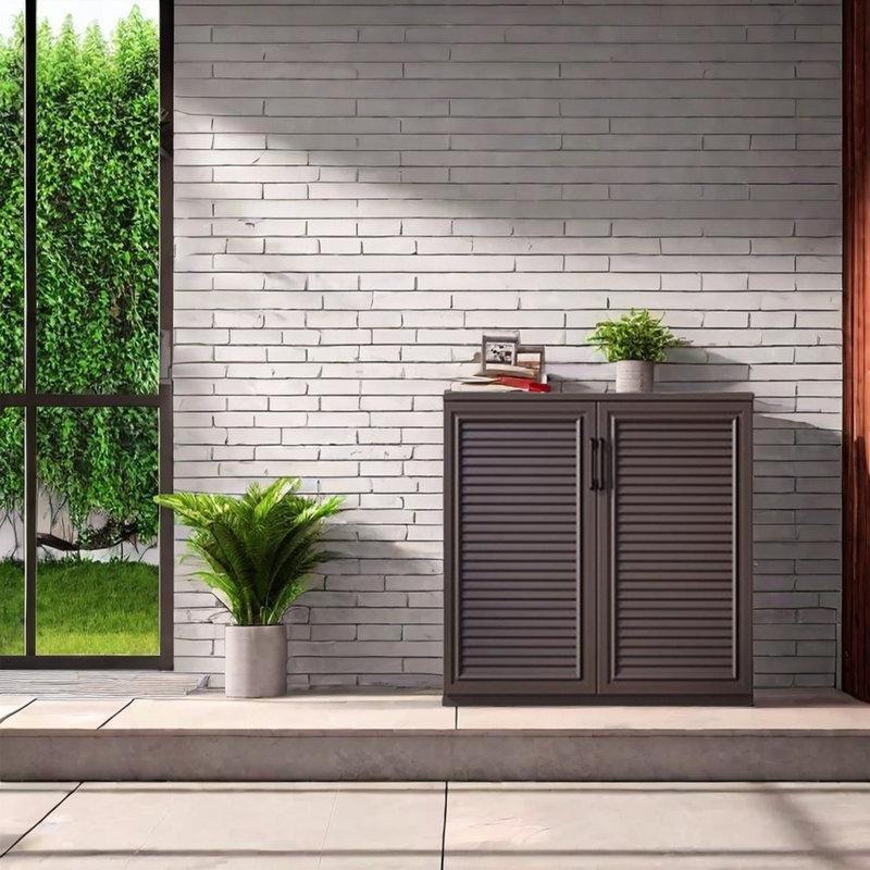Alüminyum Alaşım Su Geçirmez Dış Mekan Panjurlu Ayakkabılık Dolabı - 81x81x39 cm - 227437