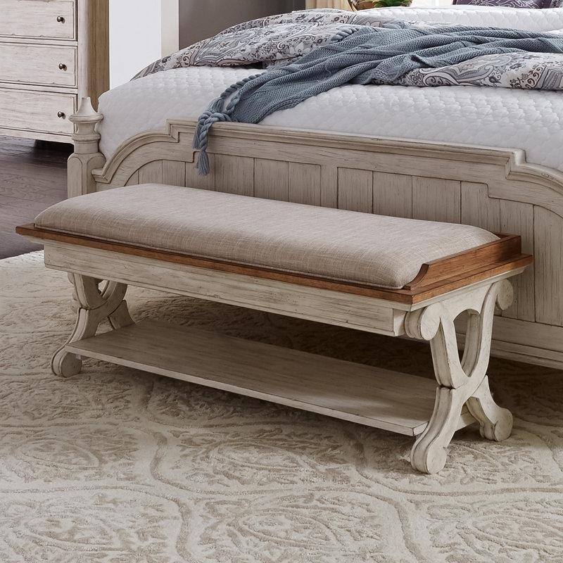 Antik Beyaz Keten Döşemeli Raflı X Ayaklı Masif Ahşap Bench - 133 cm - 164473 Antik Beyaz Keten Döşemeli Raflı X Ayaklı Masif Ahşap Bench - 133 cm - 164473