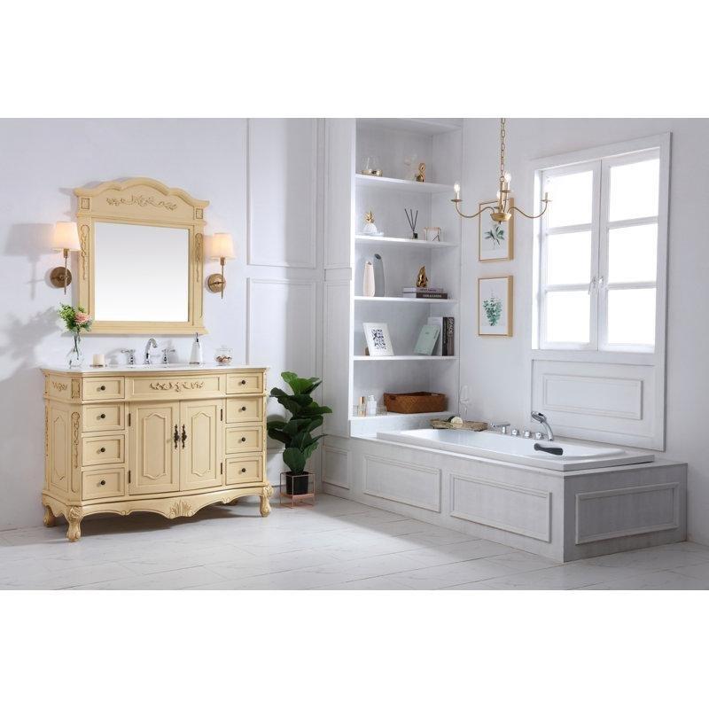 Antik Beyaz Masif Ahşap 8 Çekmeceli Banyo Lavabo Dolabı - 122 cm - 201159