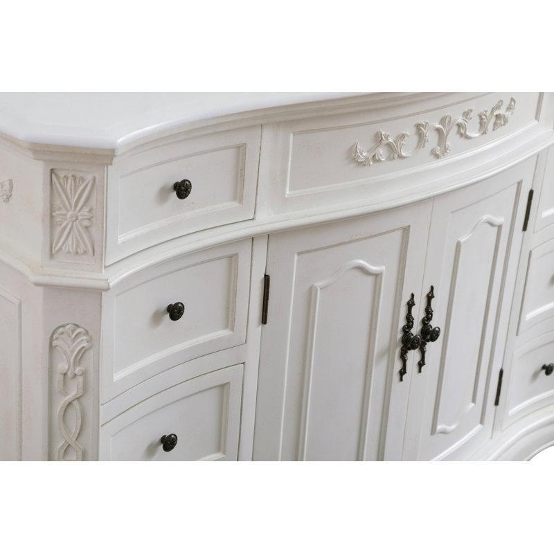 Antik Beyaz Masif Ahşap 8 Çekmeceli Banyo Lavabo Dolabı - 122 cm - 201159