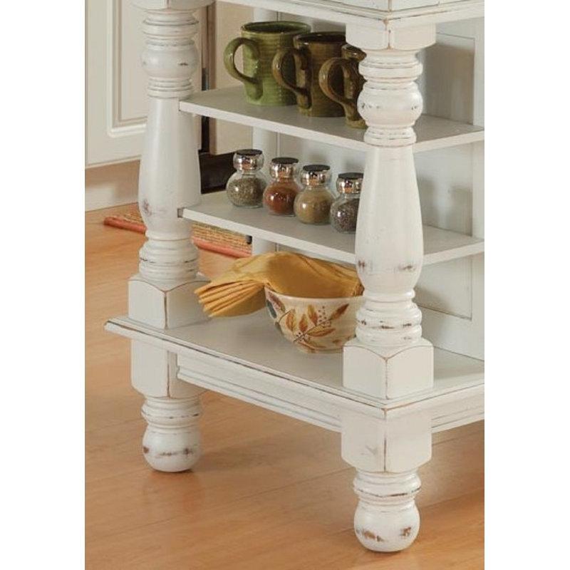 Antik Beyaz Masif Ahşap Çekmeceli ve Dolaplı Mutfak Adası - 107x61 cm - 176361