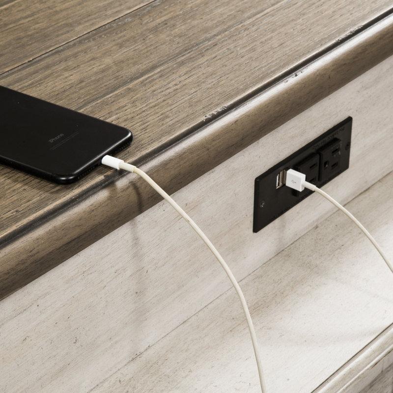 Antik Beyaz Masif Ahşap Eskitme Tasarım 3 Tabureli USB Portlu Koltuk Arkası Dresuar Seti - 217778
