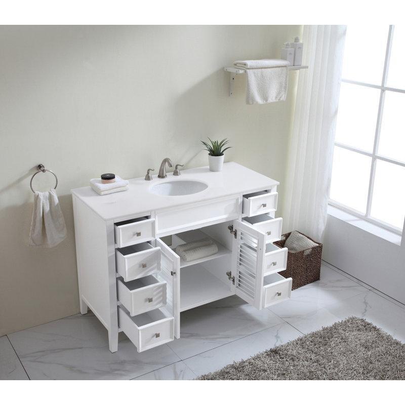 Antik Beyaz Mermer Kompozit Tezgahlı Panjurlu Kapaklı 8 Çekmeceli Huş Ağacı Banyo Lavabo Dolabı - 122 cm - 200717