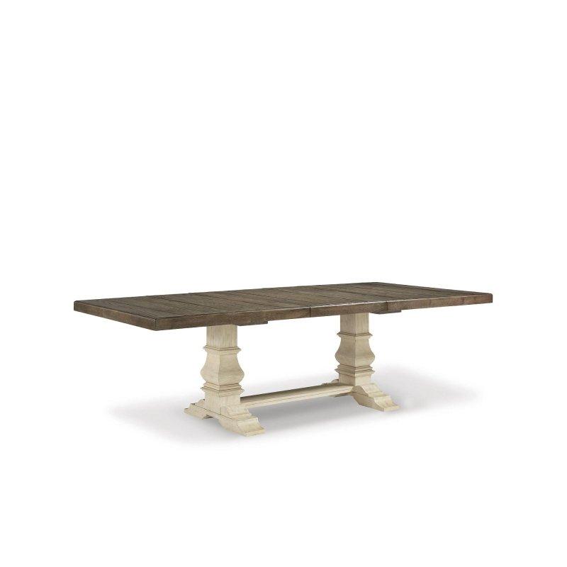Antik Beyaz ve Eskitme Gri Ahşap Açılabilir Bohem Yemek Masası - 263x122 cm - 238166