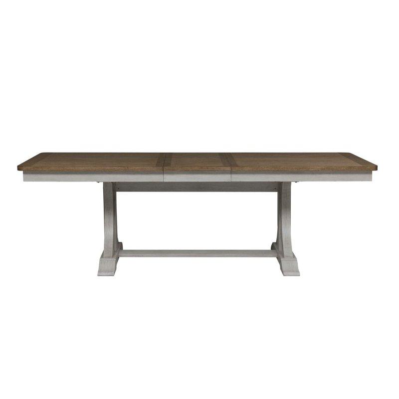 Antik Beyaz ve Kestane Rengi Ahşap Genişletilebilir Payandalı Bohem Yemek Masası - 244x102 cm - 238144