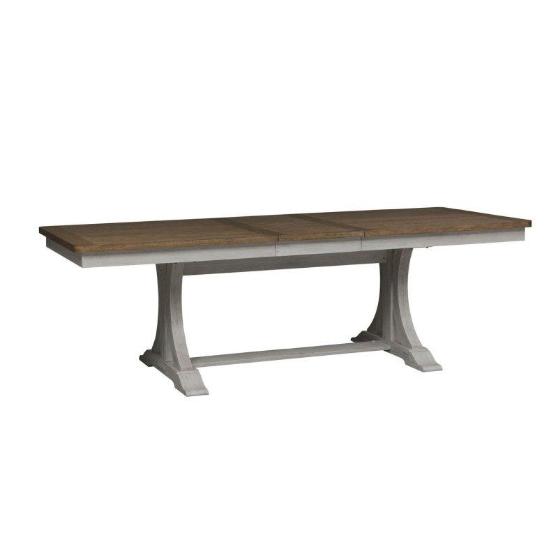 Antik Beyaz ve Kestane Rengi Ahşap Genişletilebilir Payandalı Bohem Yemek Masası - 244x102 cm - 238144