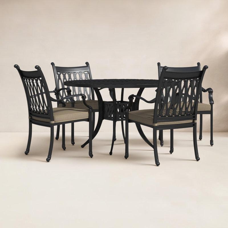 Antik Bronz Döküm Alüminyum 4 Kişilik Şemsiye Delikli Yuvarlak Bahçe Masa Takımı - 213276