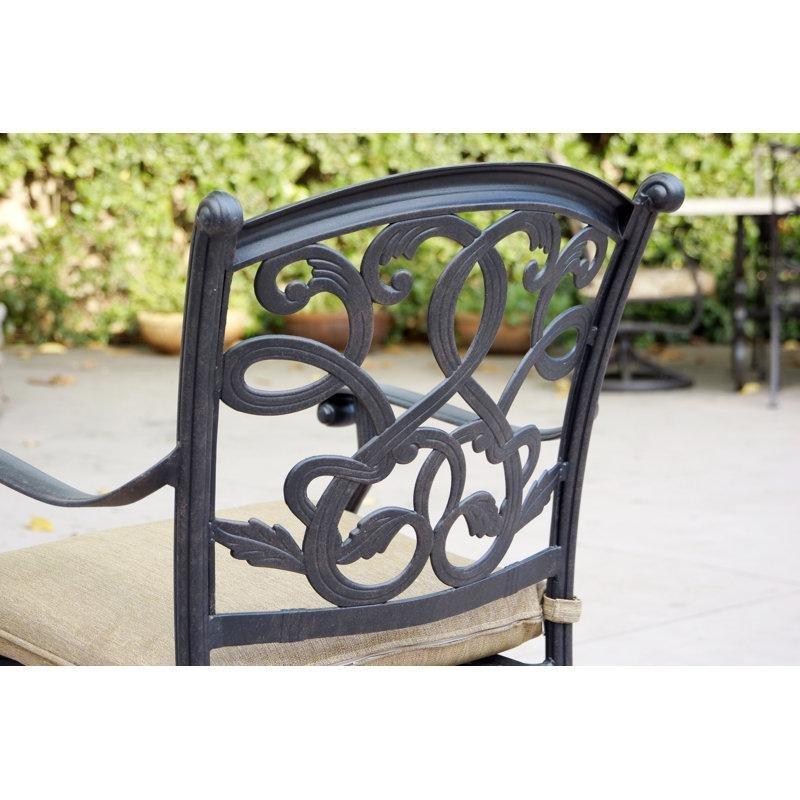 Antik Bronz Döküm Alüminyum Minderli Şemsiye Delikli 6 Kişilik Bahçe Masa Takımı - 183x107 cm - 213214
