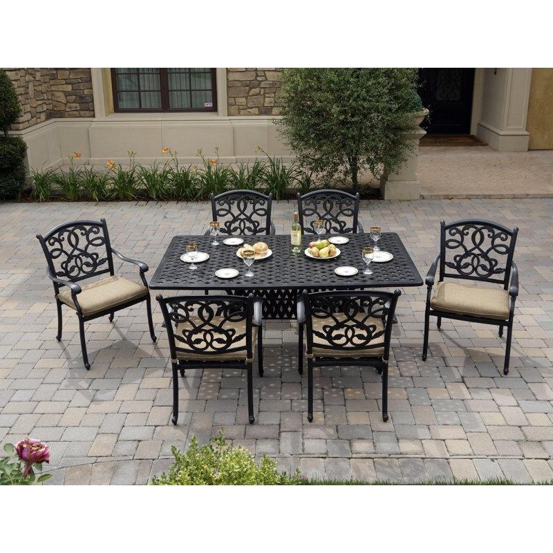 Antik Bronz Döküm Alüminyum Minderli Şemsiye Delikli 6 Kişilik Bahçe Masa Takımı - 183x107 cm - 213214