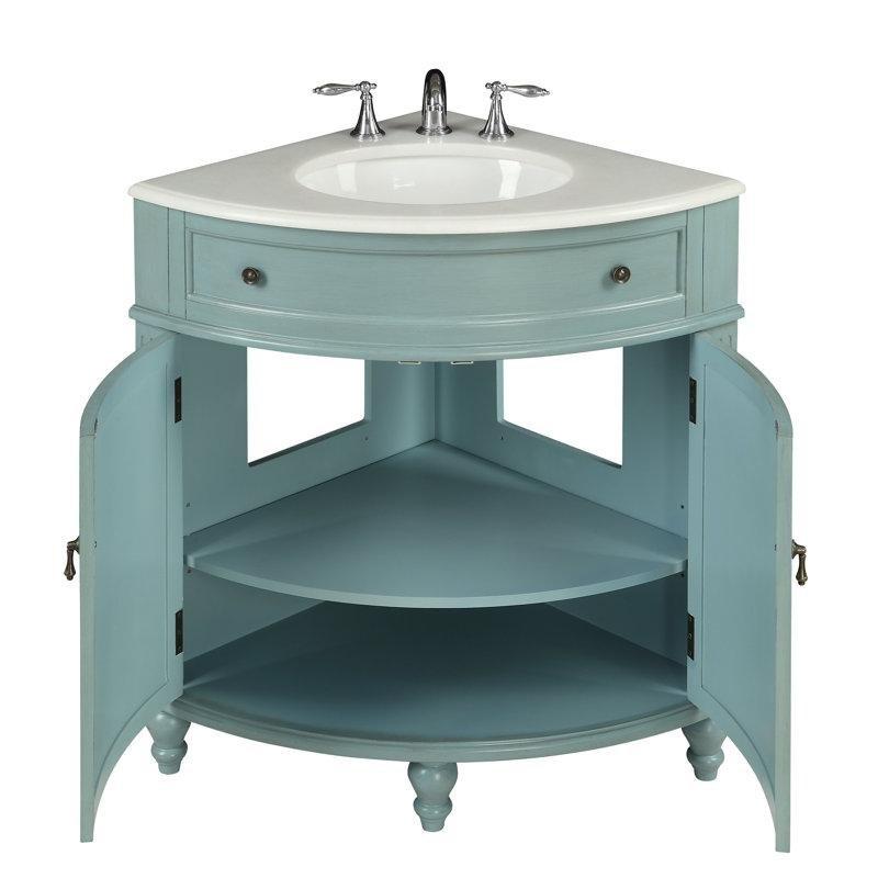 Antik Bronz Kulplu Masif Ahşap Ayaklı Banyo Lavabo Dolabı - 61 cm - 198737