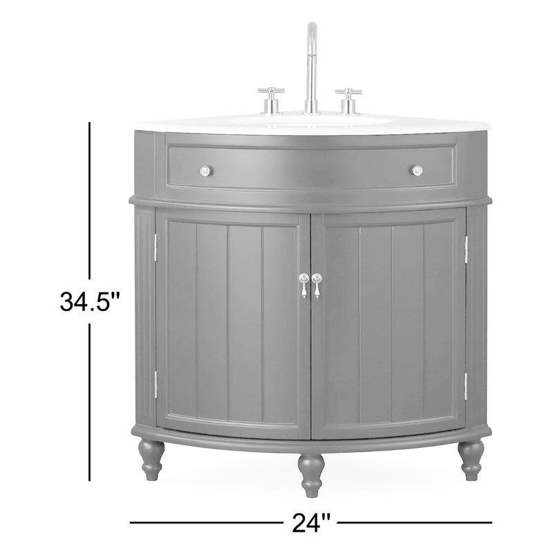 Antik Bronz Kulplu Masif Ahşap Ayaklı Banyo Lavabo Dolabı - 61 cm - 198737