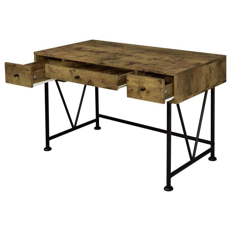 Antik Ceviz Sunta ve Metal 3 Çekmeceli V Destekli Vintage Çalışma Masası - 121 cm - 234167
