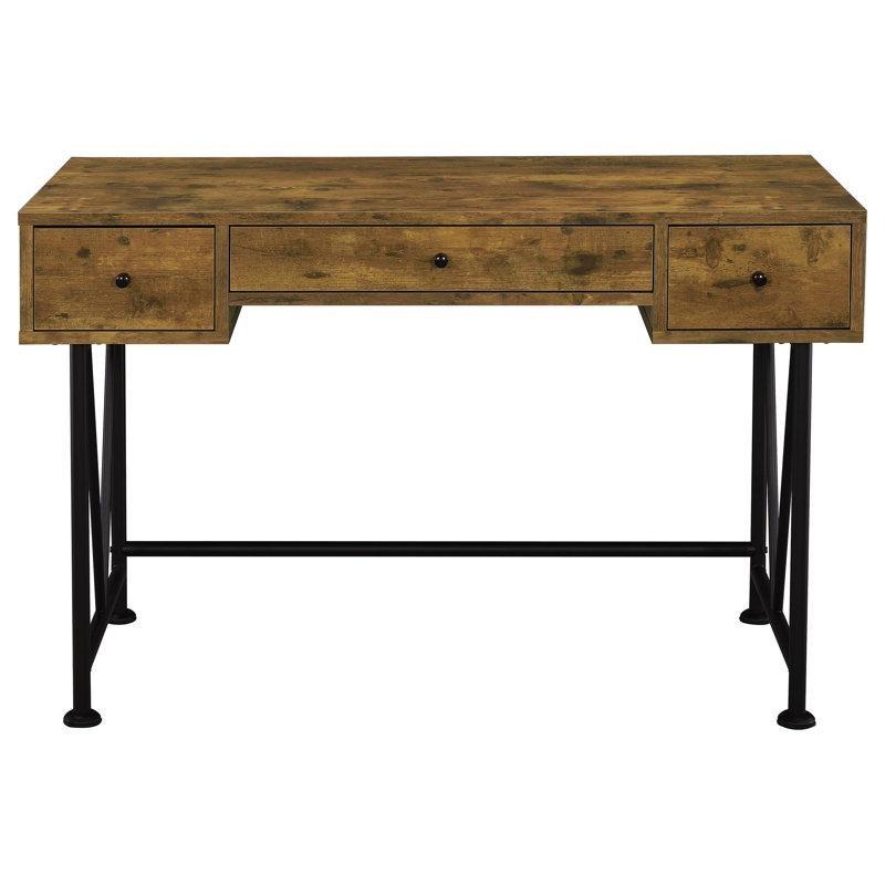Antik Ceviz Sunta ve Metal 3 Çekmeceli V Destekli Vintage Çalışma Masası - 121 cm - 234167