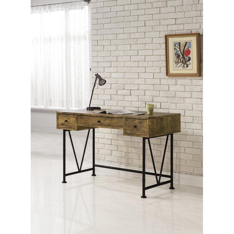 Antik Ceviz Sunta ve Metal 3 Çekmeceli V Destekli Vintage Çalışma Masası - 121 cm - 234167