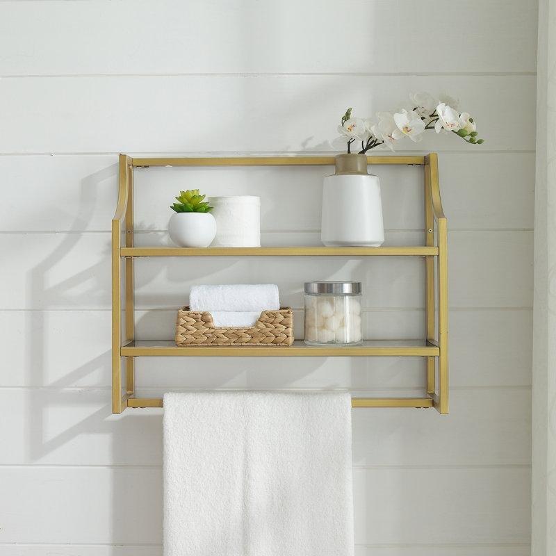 Antik Metal Çerçeveli Cam Havluluklu Duvar Rafı - 61x49 cm - 180126