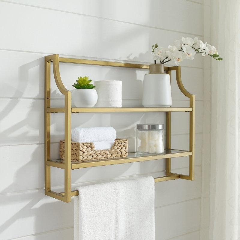 Antik Metal Çerçeveli Cam Havluluklu Duvar Rafı - 61x49 cm - 180126