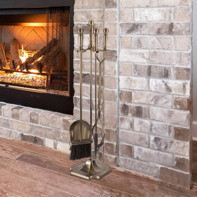 Antik Pirinç Çelik ve Çinko 5 Parça Stantlı Şömine Maşa Takımı - 82 cm - 189200