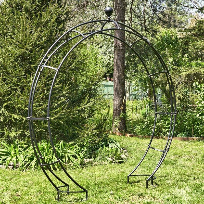 Antik Siyah Demir Toz Boyalı Ay Kapısı Tasarımlı Bahçe Kemeri - 265x260 cm - 178725