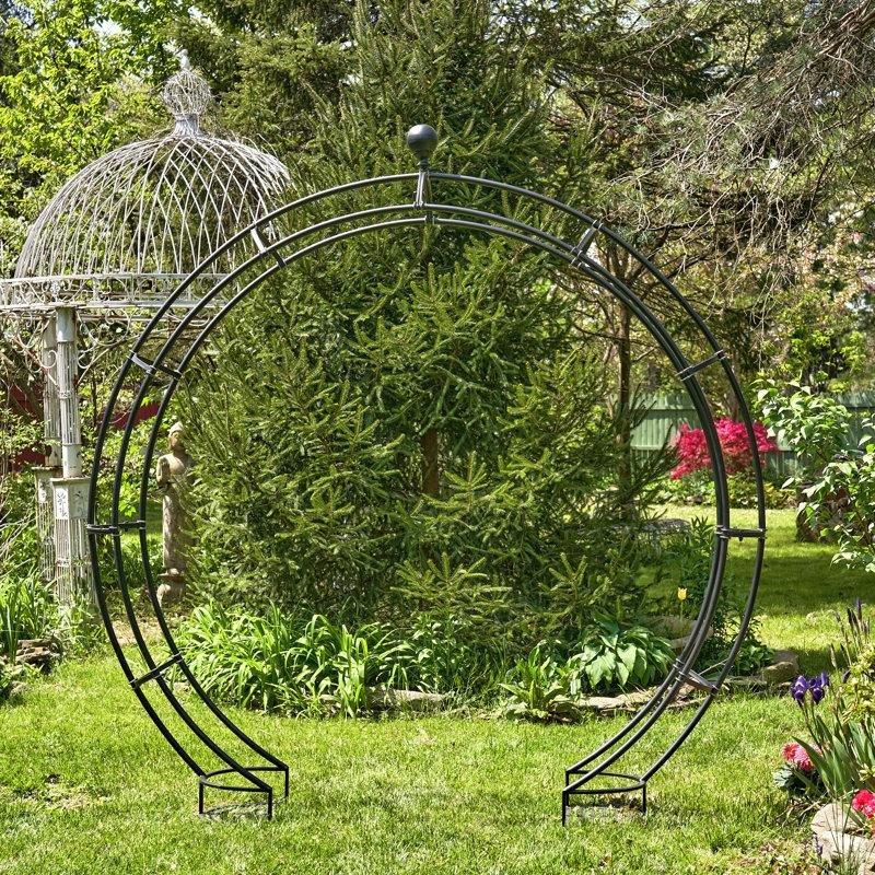 Antik Siyah Demir Toz Boyalı Ay Kapısı Tasarımlı Bahçe Kemeri - 265x260 cm - 178725