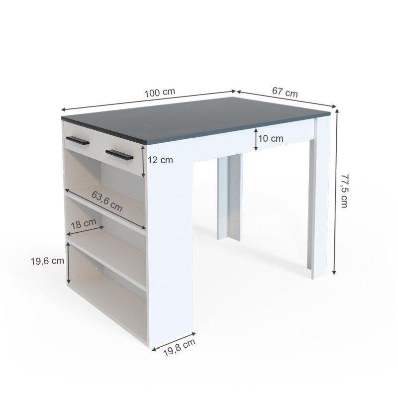 Antrasit Beyaz Suntalam Raflı Çekmeceli Bar Masası - 67x100 cm - 232660